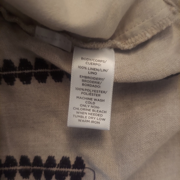 LOFT ANN TAYLOR 100% Linen Embroidery Drawstring Beige/Blk Shorts sz 2 - Picture 5 of 5